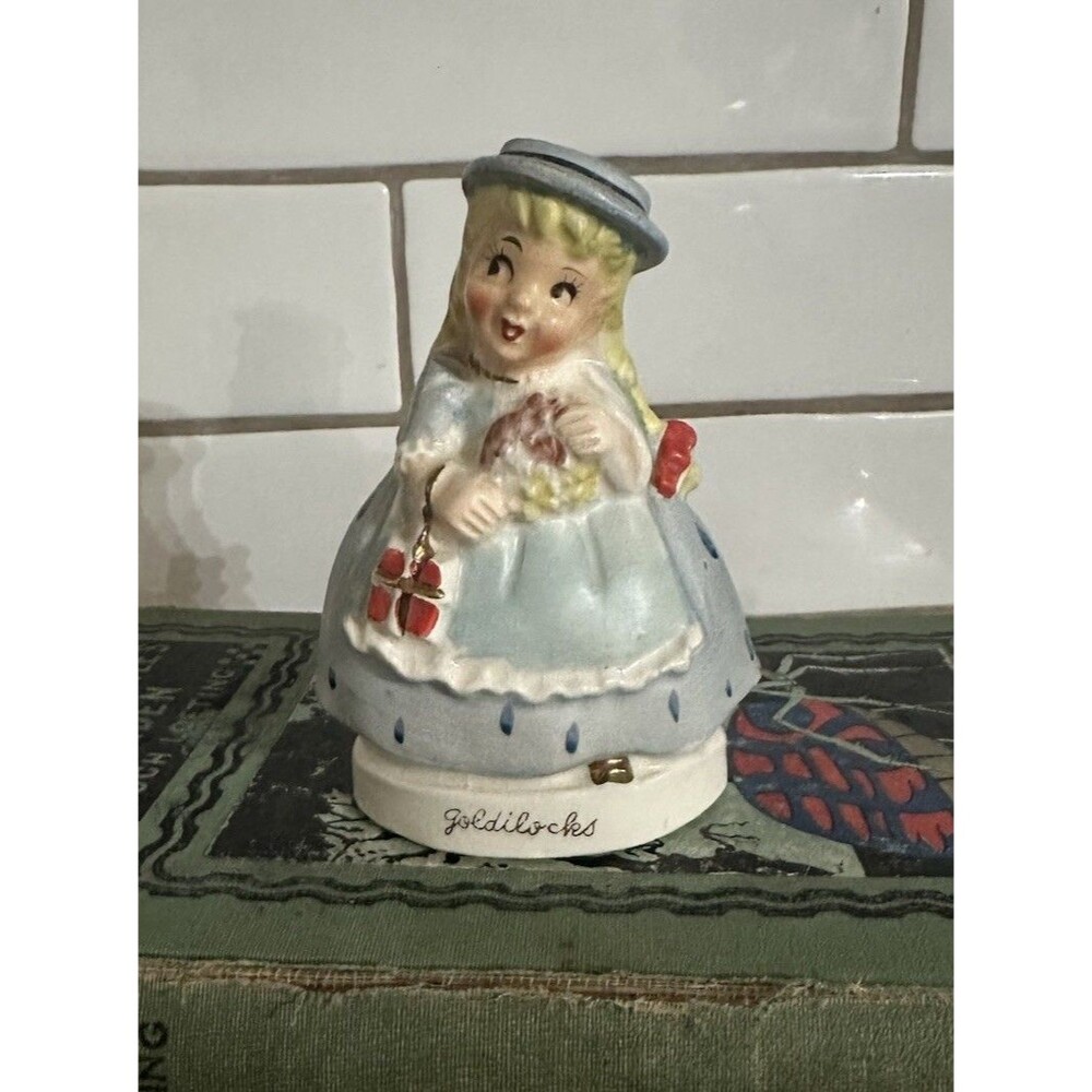 Napco Goldilocks w Bouquet and Book Japanese Figurine Hand Painted